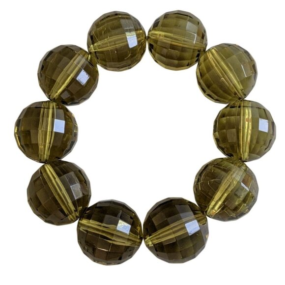 Faceted Green Acrylic Bead Stretch Bracelet Size 6 - Picture 2 of 8